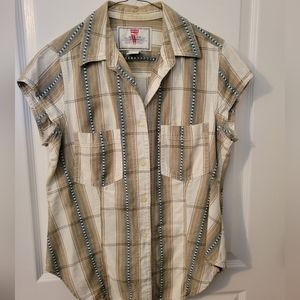 Levi's Plaid Cap Sleeve Blouse